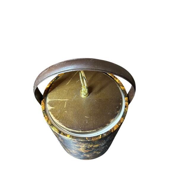 Vintage 70s Morgan Designs Tortoise Shell Ice Bucket w/ Wood Lid Retro Barware - Picture 4 of 8